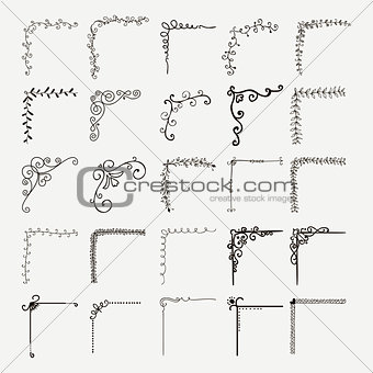 Vector Black Decorative Hand Drawn Outlined Corners