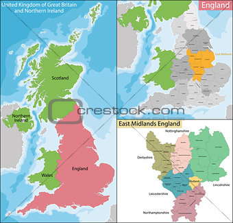Map of East Midlands England