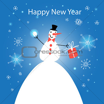 Wonderful snowman with gift