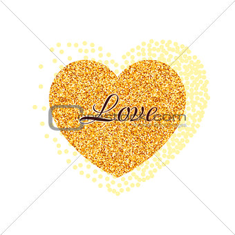 Gold glitter heart. Valentine Day banner, card, poster.