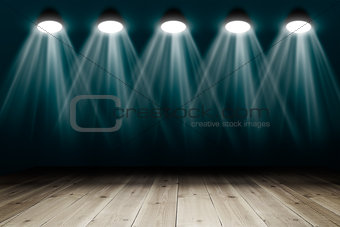 Background with wooden floor and spotlights