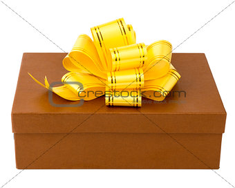 Brown gift box with yellow ribbon and bow