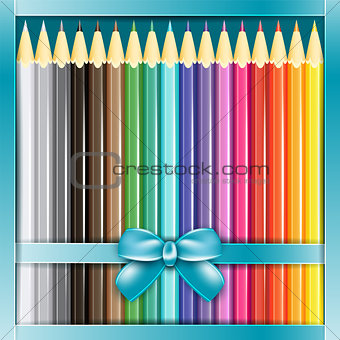 Present box of pencils with ribbon.