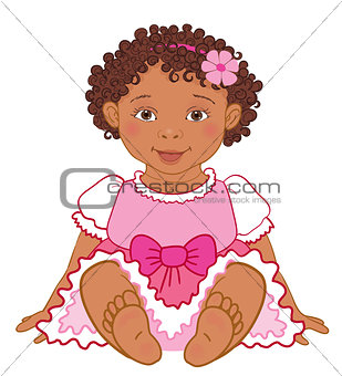 Cute African American baby girl in pink dress Happy princes Vector
