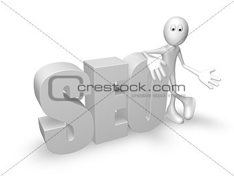 cartoon guy and seo tag - 3d rendering