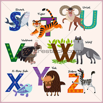 Kids vector Zoo alphabet with animals. Part 3.