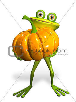 Frog with a pumpkin