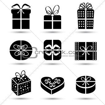 Gift box black icon set different styles