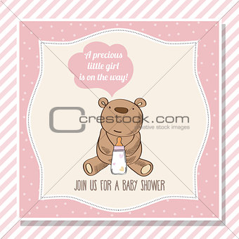 baby girl shower card with little  teddy bear