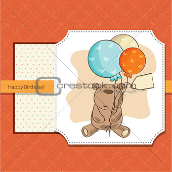 birthday card with teddy bear and balloons