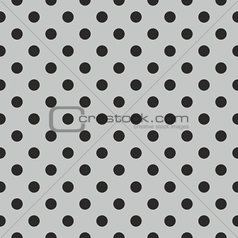 Tile vector pattern with black polka dots on grey background