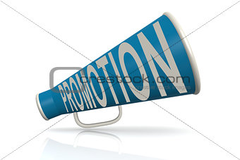 Blue megaphone with promotion word