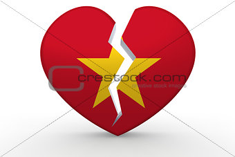 Broken white heart shape with Vietnam flag