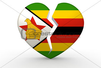 Broken white heart shape with Zimbabwe flag