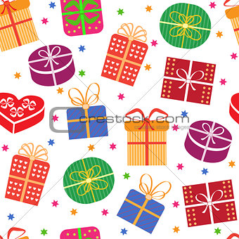 Gift boxes with stars seamless pattern