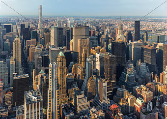 New York City Manhattan street aerial view with skyscrapers