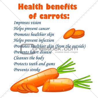 cartoon carrots heals benefits infographics with text