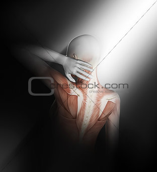 3D female medical figure holding neck in pain