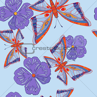 seamless pattern with butterflies and flowers