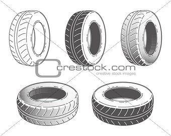 Car tire. Rubber wheel. Set.