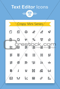 Vector line text document editing application tiny icon set. Minimalistic crisp contour icons for the best recognition in small size use