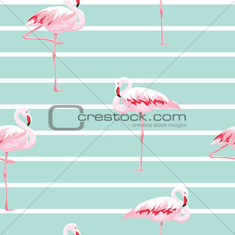 Pink flamingo seamless pattern with stripes