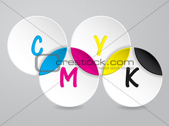 Background with 3d circles and CMYK text