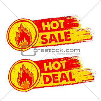 hot sale and deal on fire, yellow and red drawn labels with flam