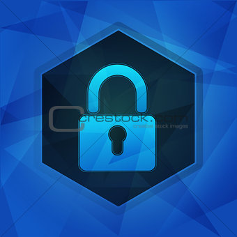 padlock sign in hexagon over dark blue background, flat design