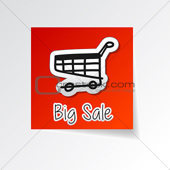 big sale with shopping cart sign, sticker label