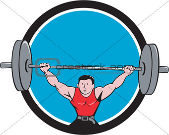 Weightlifter Deadlift Lifting Weights Circle Cartoon
