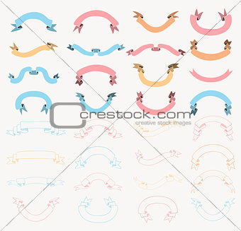 Vector Black Colorful Hand Drawn Ribbons, Banners Set