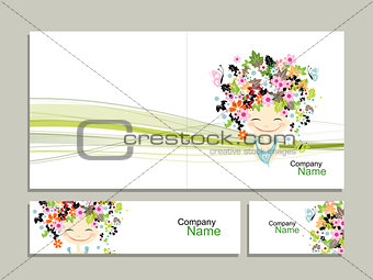 Business cards, floral girl for your design