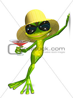 3d illustration of a frog hat and cocktail with ice