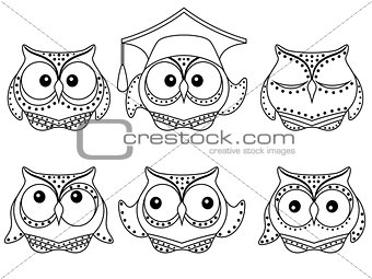 Six amusing owl outlines