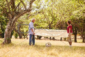 Retired Couple Senior Man And Woman Doing Picnic