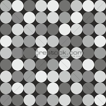 Tile vector pattern with big white and grey polka dots on black background