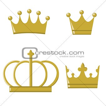 Golden crowns for prince and princess, isolated vector