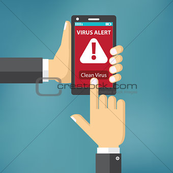 Virus on mobile phone concept.