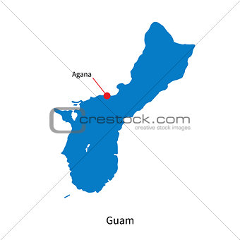 Detailed vector map of Guam and capital city Agana