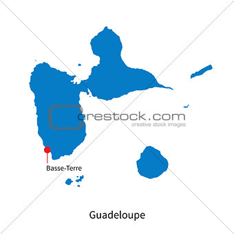 Detailed vector map of Guadeloupe and capital city Basse-Terre