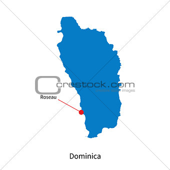 Detailed vector map of Dominica and capital city Roseau