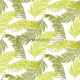 Green palm leaves seamless vector pattern.