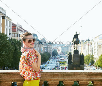 Woman standing near National Museum at Wenceslas Square, Prague