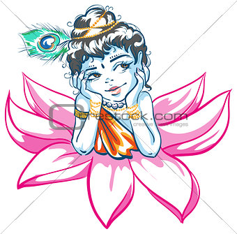 God Krishna in Lotus flower