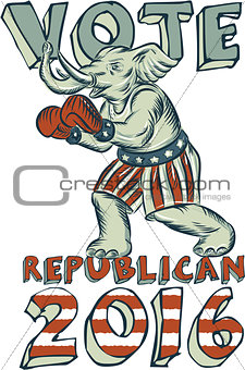 Vote Republican 2016 Elephant Boxer Isolated Etching