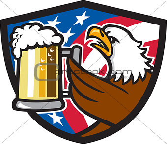 Bald Eagle Hoisting Beer Stein USA Flag Crest Retro