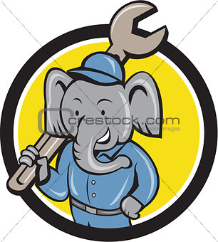 Elephant Mechanic Spanner Shoulder Circle Cartoon