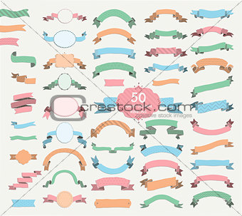 Fifty Vector Colorful Hand Drawn Ribbons, Banners, Frames