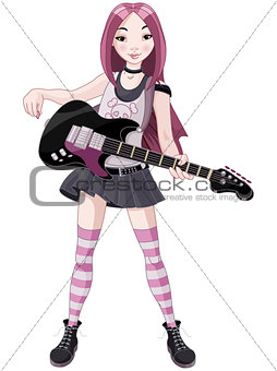 Rock Star Girl Playing Guitar